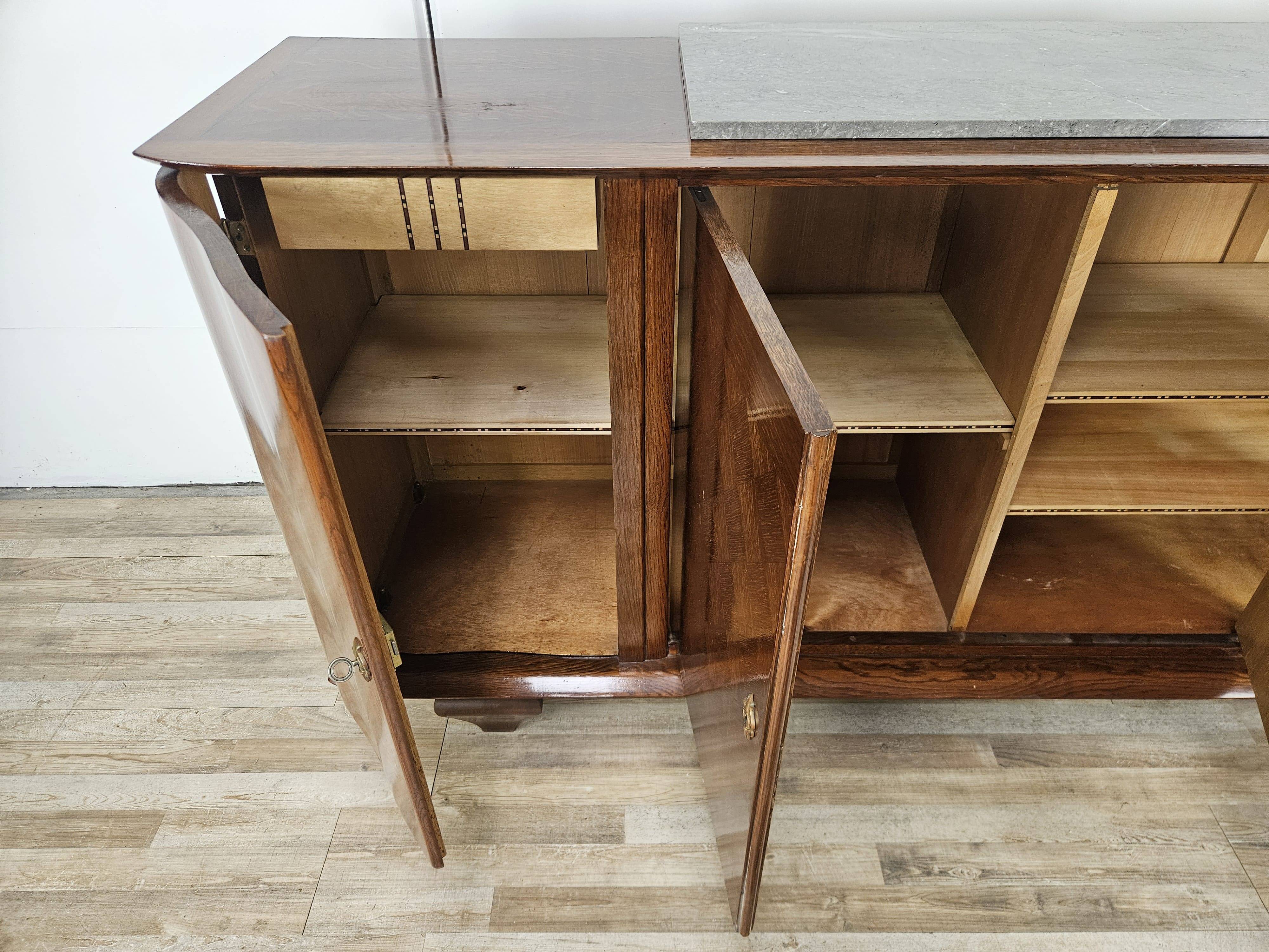 Buffet Art Déco en chêne pour salle à manger avec plateau en marbre