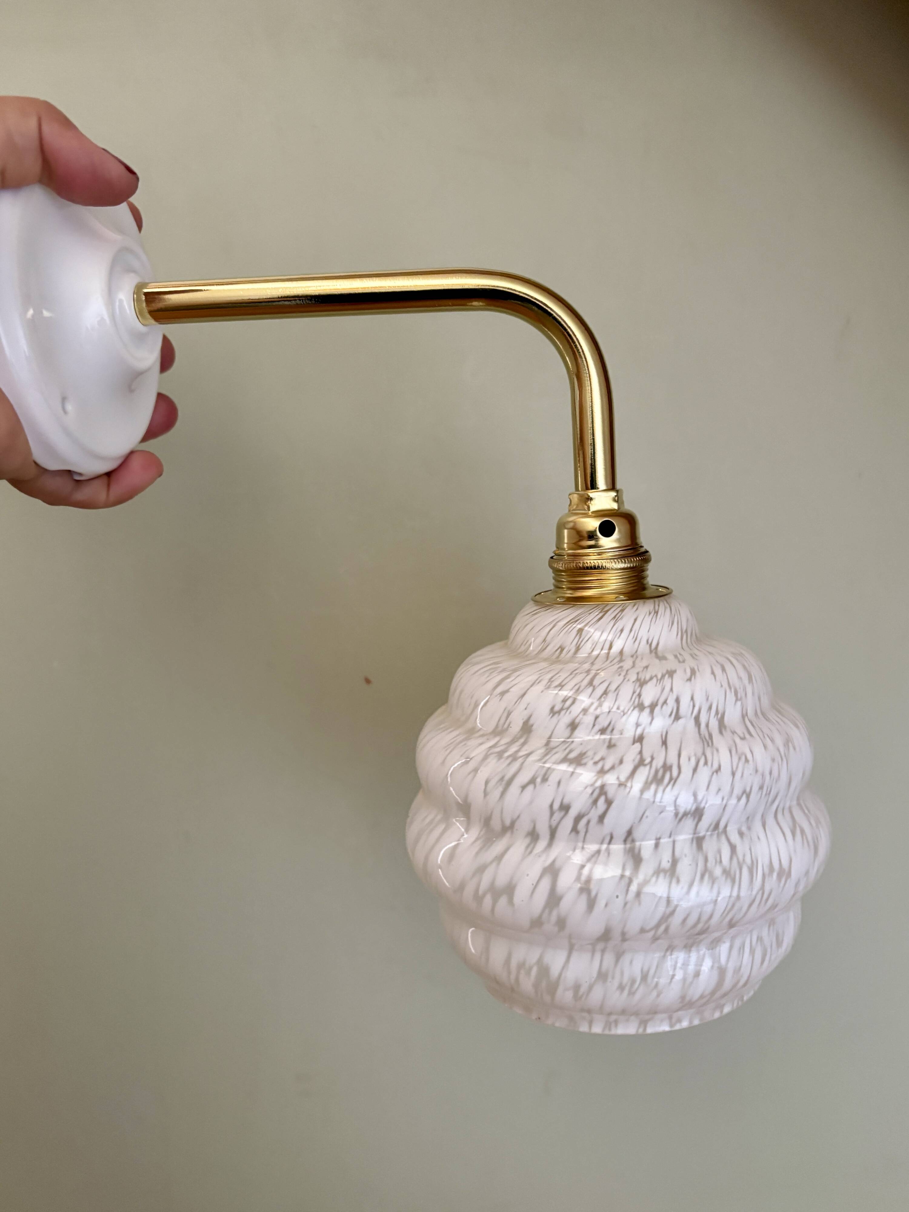 Vintage globe wall light in white Clichy glass
