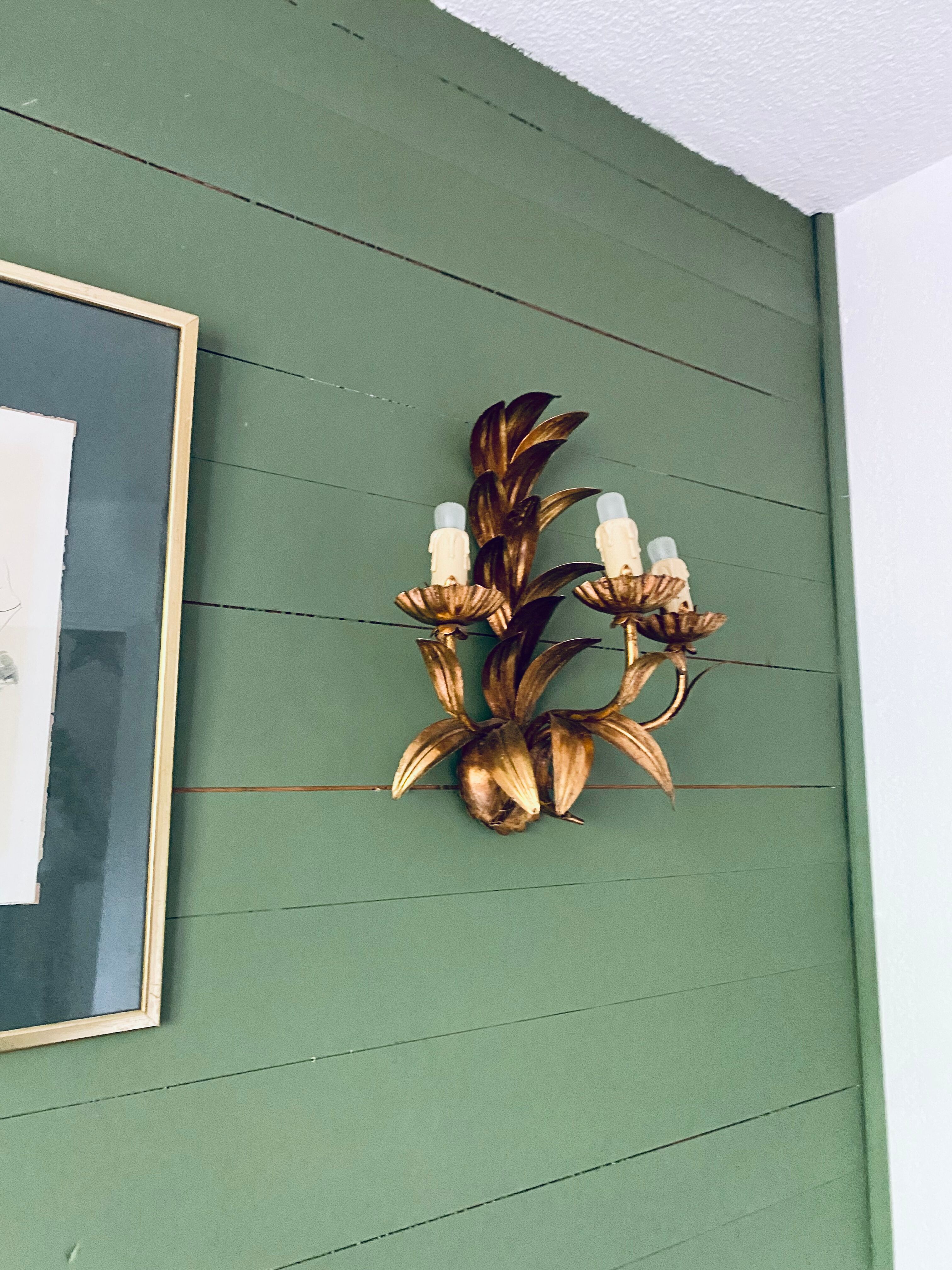 Golden leaf wall light