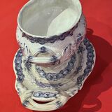 Large porcelain sauciere with blue and white decoration of the 19th century