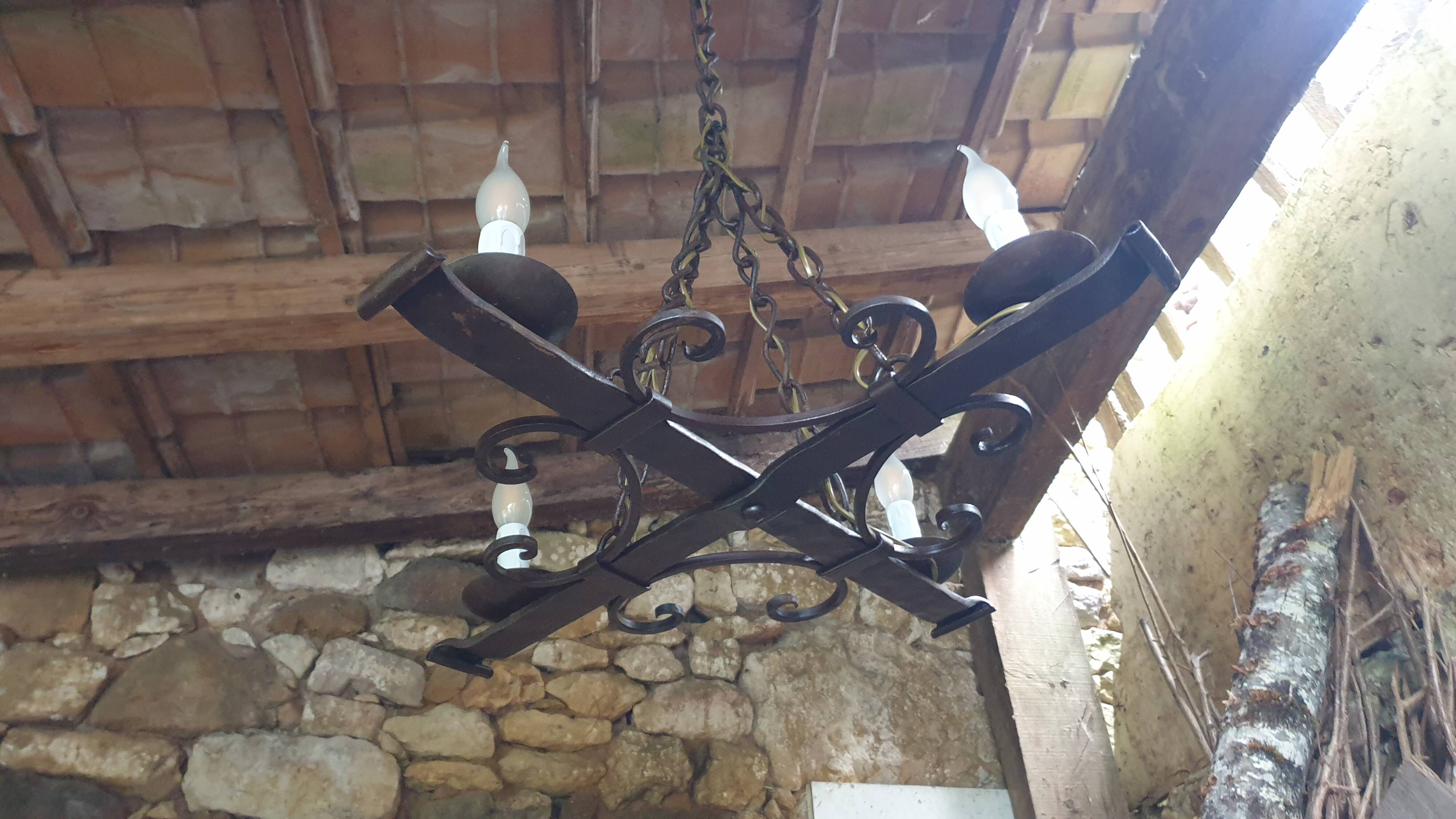 Wrought iron pendant light with 4 lights - medieval style