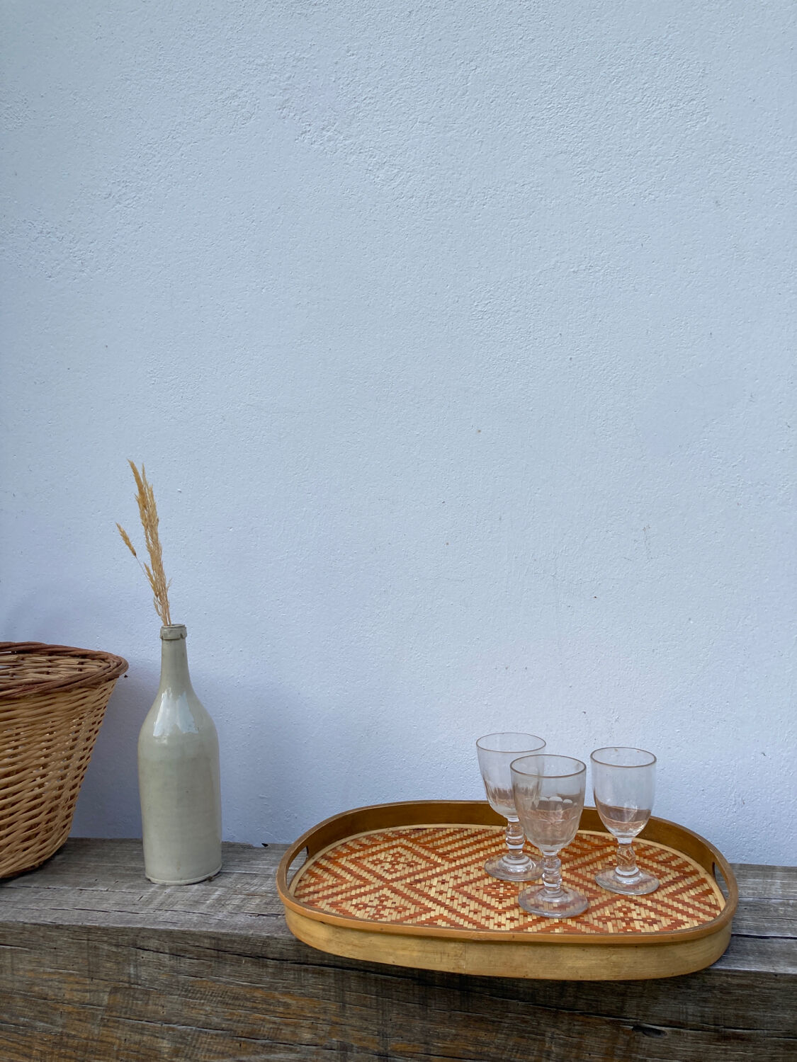 Rattan top and woven wood 1970