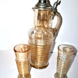 Theresienthal ? Broc bière aiguière et verres chope en verre irisé Bohème ou Allemagne