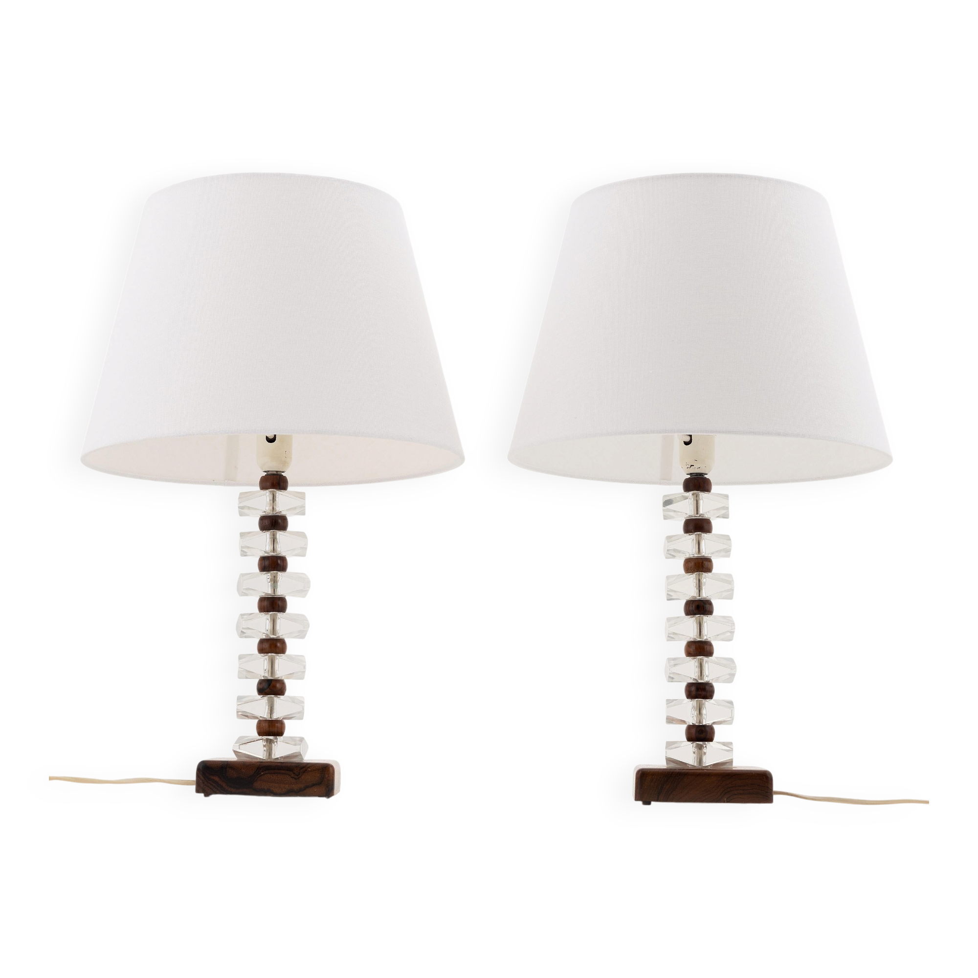 Lampe de bureau en bois de rose et verre par Orrefors, Suède, 1960