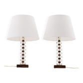 Lampe de bureau en bois de rose et verre par Orrefors, Suède, 1960