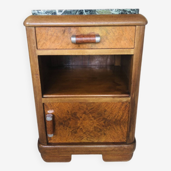 Art Deco bedside table, green marble and walnut burl, Circa 30's