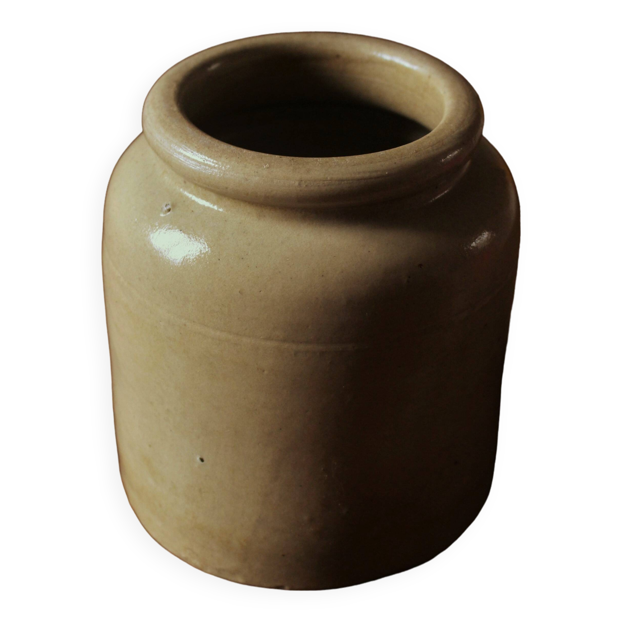 Grey beige round glazed stoneware pot