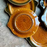 8 flat plates fish Sarreguemines in ochre glazed earthenware