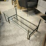 Double-tier coffee table in steel and bronze as well as glass