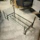 Table basse double plateaux en acier et bronze ainsi que verre