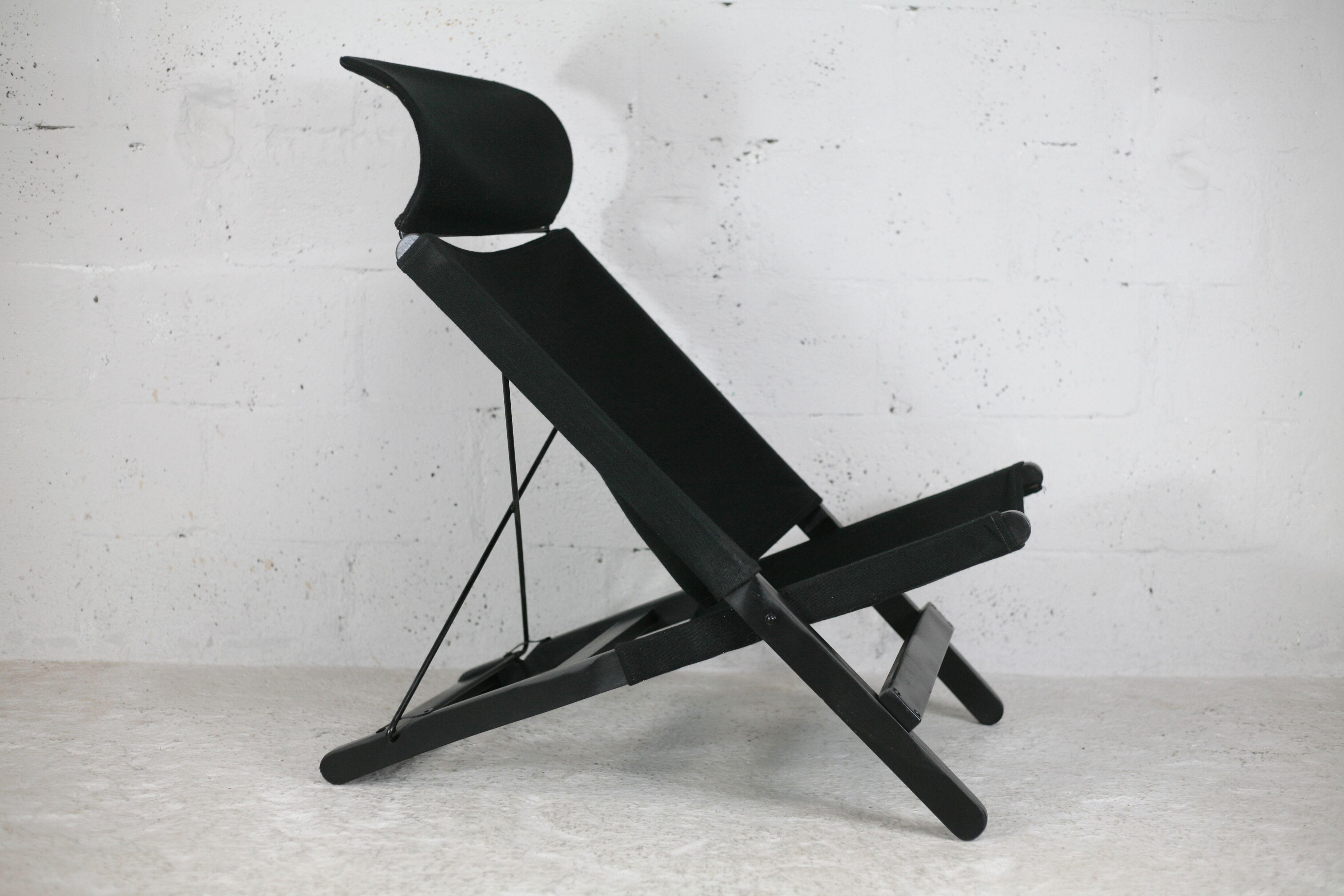 Armchair by Tord Bjorklund, black wood, steel and canvas. Ed. Ikéa, circa 1990.