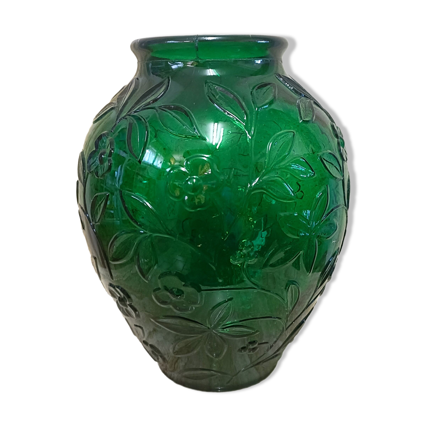 Ovoid vase pressed glass green art deco