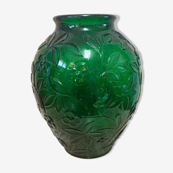 Ovoid vase pressed glass green art deco