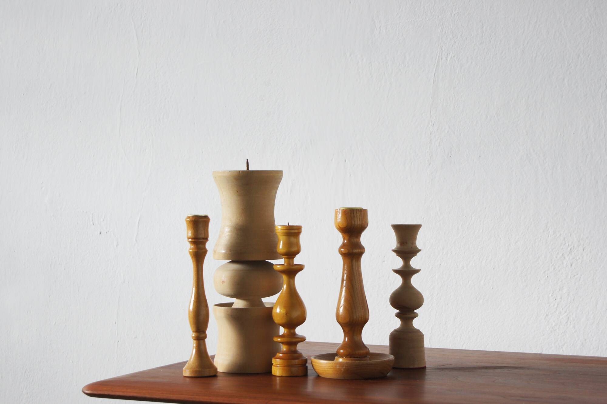 Scandinavian Wooden Candleholders, Set of 5
