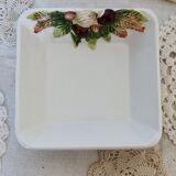 Coupelle carrée vintage motif noisettes barbotine et faïence