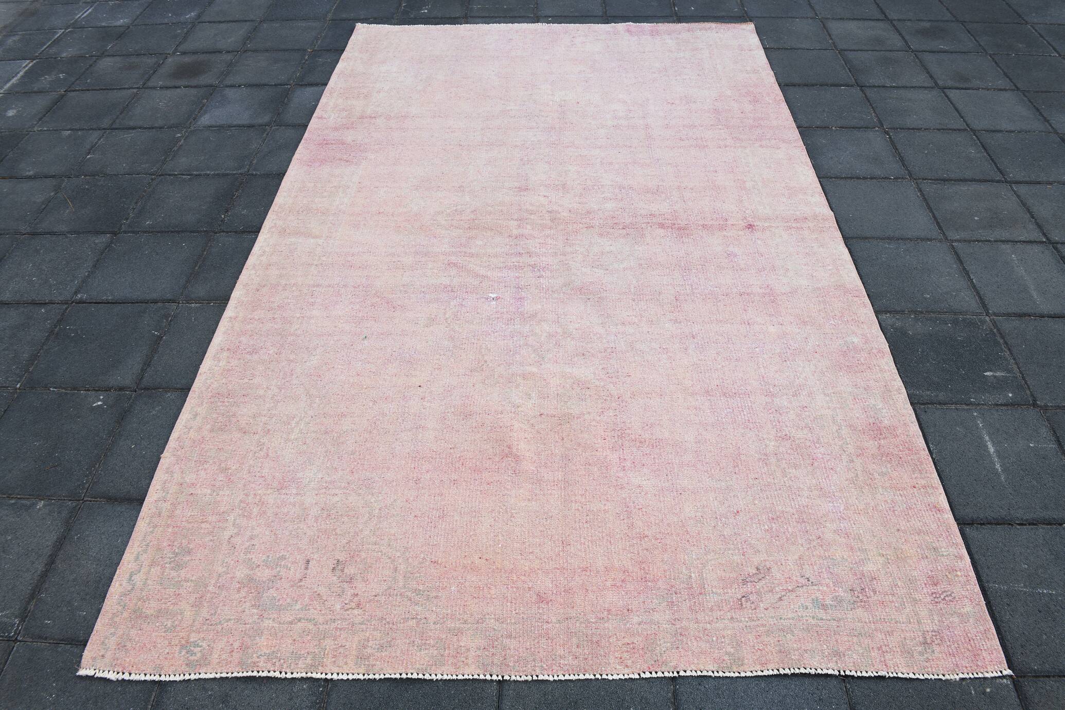 Tapis Anatolien Vintage Fait Main en Laine,Tons Rose Poudré & Beige 265x166