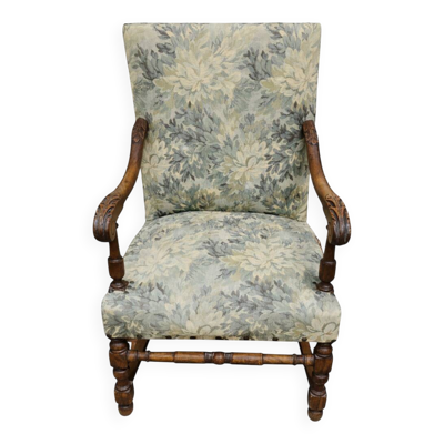 Fauteuil Empire en bois sculpté et tissu floral