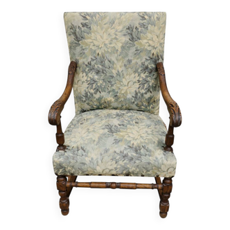 Empire armchair in carved wood and floral fabric
