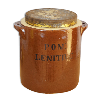 Old pharmacy pot in glazed stoneware with inscription "POM LENITIVE"