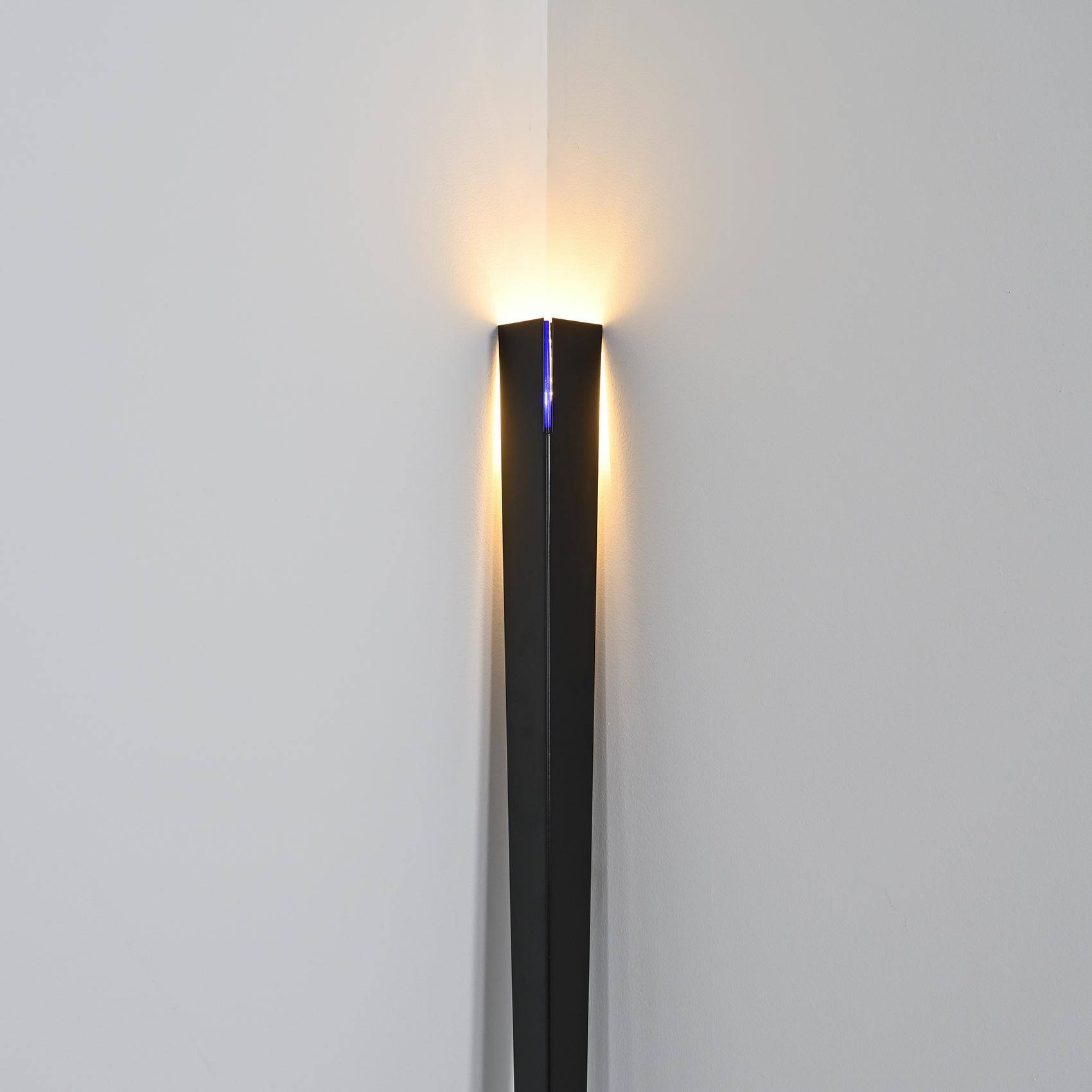 Black lacquered metal floor lamp, Italian work 1980
