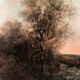 Oil on canvas, "Riverside at sunrise" signed J.Bain