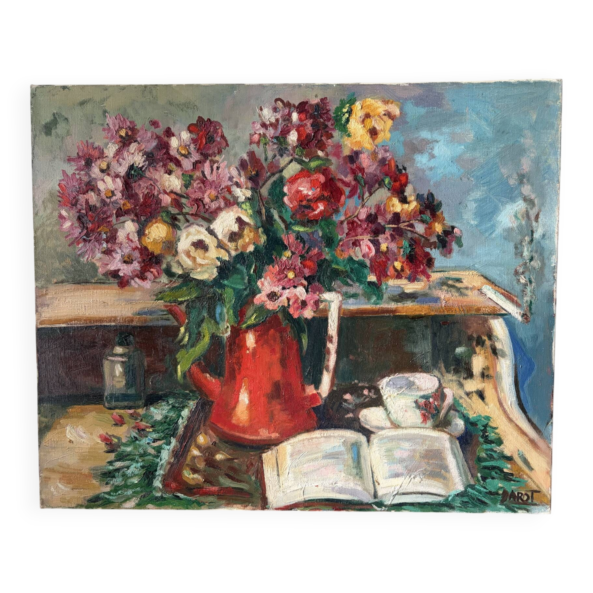 Afternoon bouquet, still life, oil on canvas signed
