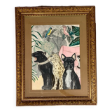 Painting jungle leopard acrylic old frame