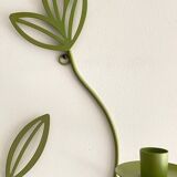 Wall Candle Holder, Green Metal Leaves