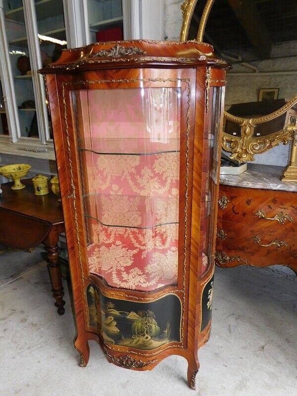 Asian decor rosewood marquetry showcase