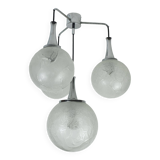 Lampe suspension moderne à 4 lumières en verre et chrome, style milieu du siècle, lumière en cascade, années 1970