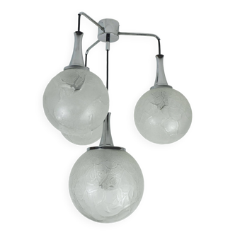 Lampe suspension moderne à 4 lumières en verre et chrome, style milieu du siècle, lumière en cascade, années 1970