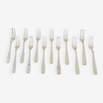 Christofle, Alfénide, Paris - Series of 12 silver-plated table forks - América model