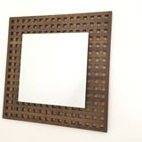 Vintage Pair of Square Walnut Mirrors Produced by Sant'Ambrogio e Deberti, Italy