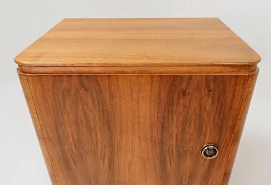 Pair of antique Art Deco bedside tables, walnut veneer, refurbished