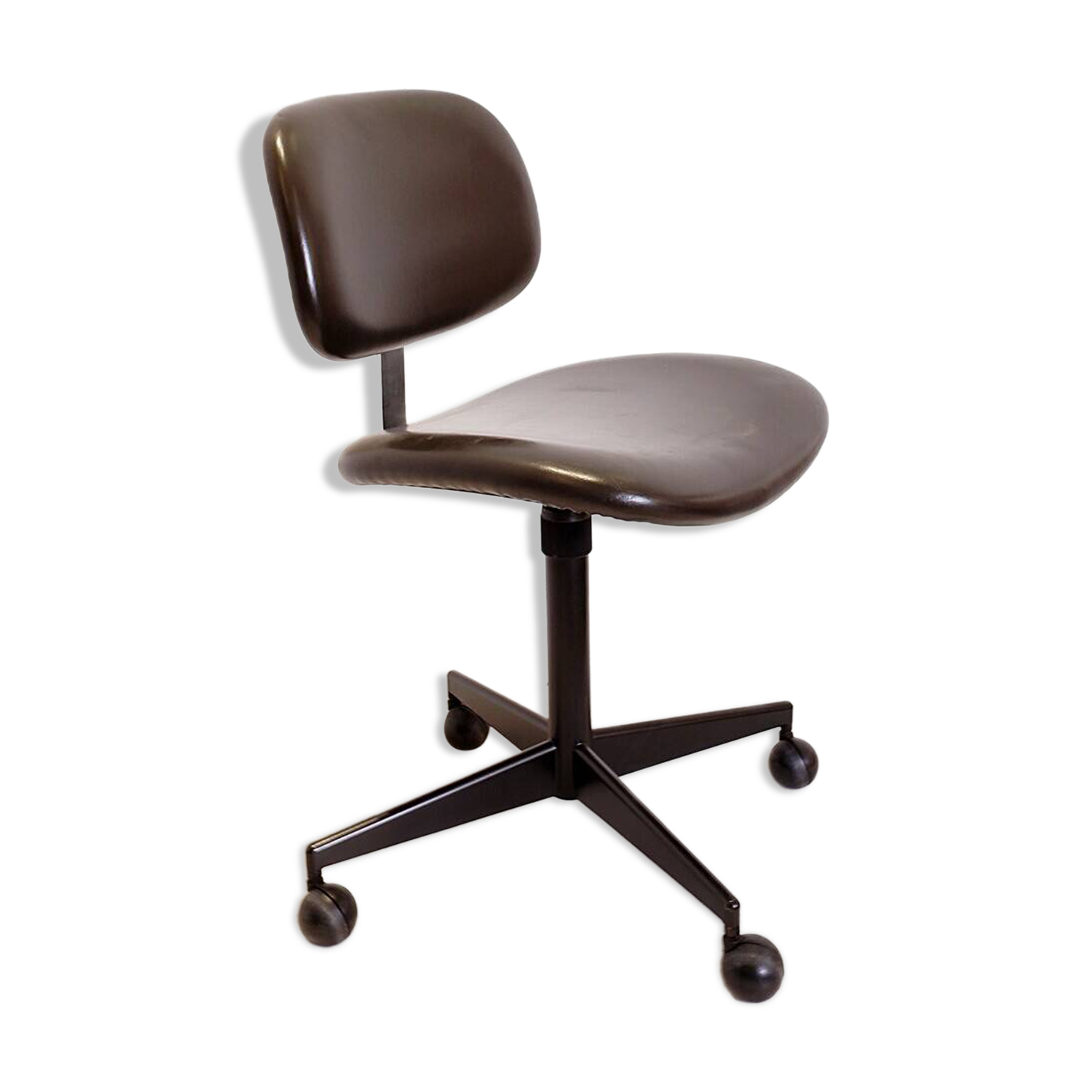 vintage swivel office chair in brown skai by Velca Legnano for Jules Wabbes