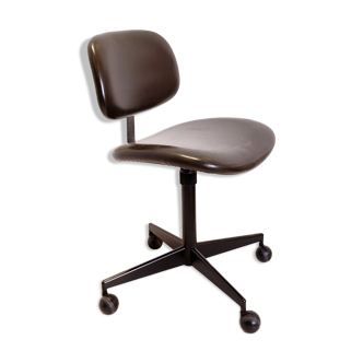 vintage swivel office chair in brown skai by Velca Legnano for Jules Wabbes