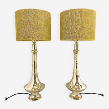 Pair of tall brass table lamps, 1950s, restored
