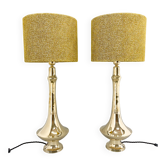 Pair of tall brass table lamps, 1950s, restored