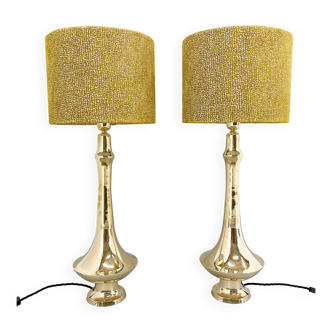 Pair of tall brass table lamps, 1950s, restored