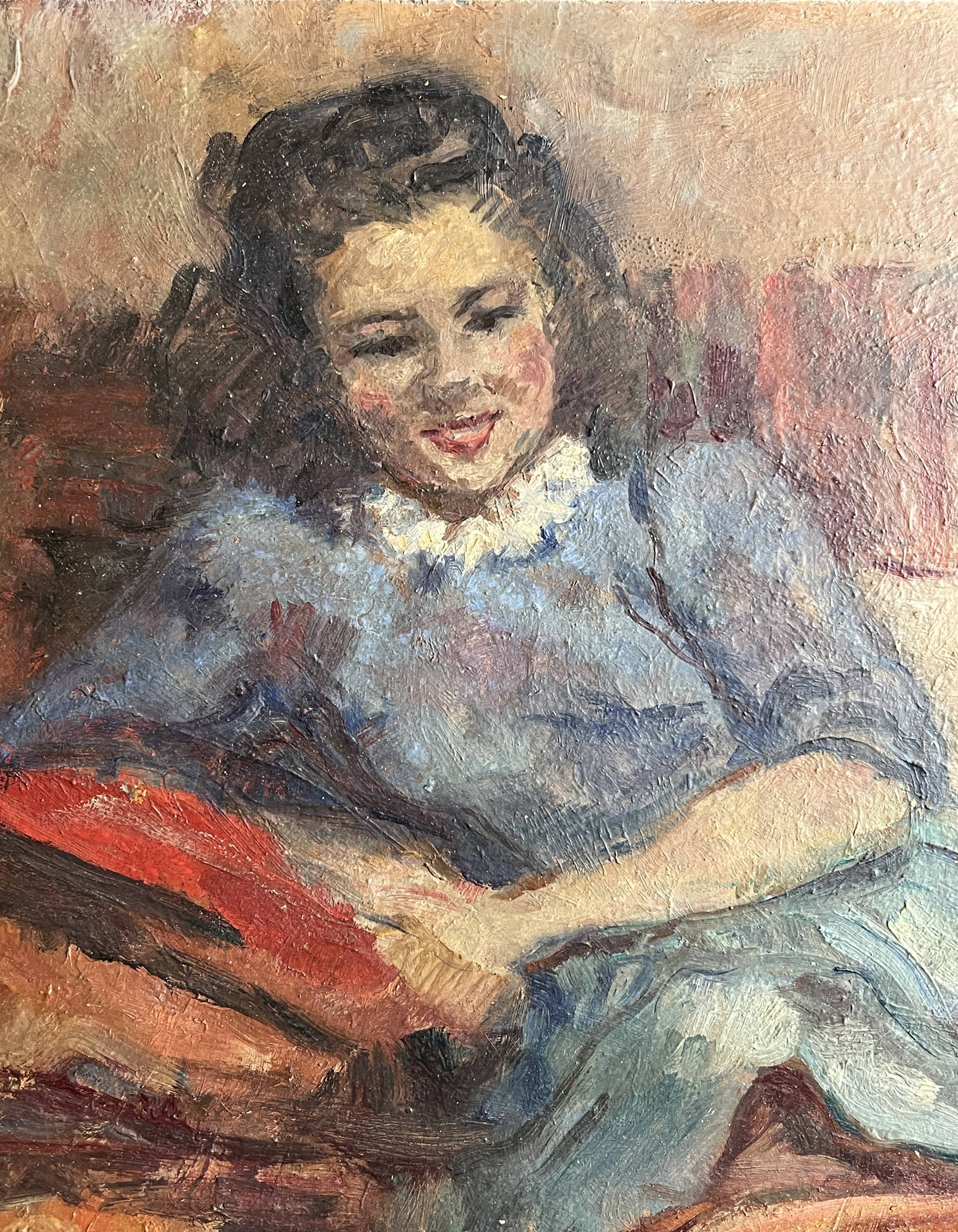 HSP portrait of a young woman seated, signed Lilly Véréa 20th century.