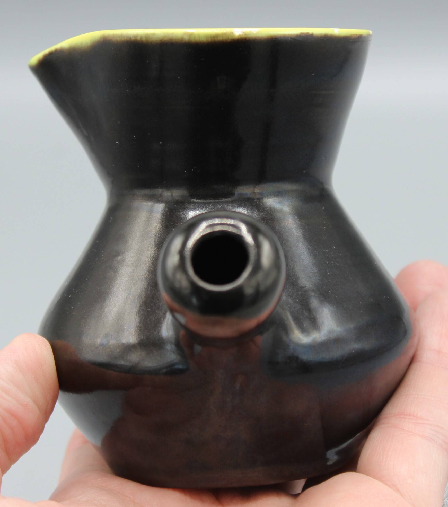 Old ceramic pitcher design vintage black yellow dlg vallauris elchinger