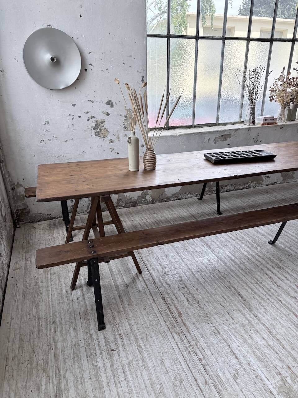 XXL trestle farm table 4m and its benches