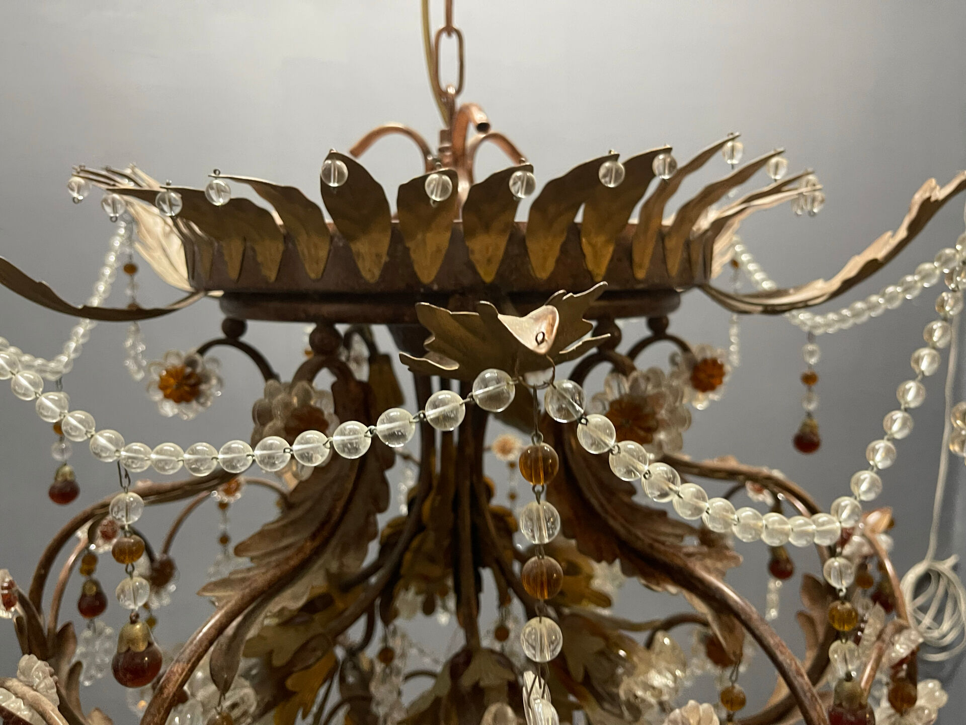 Italian Tole Murano Glass Chandelier 1960’s 
