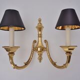 Pair brass wall lights sconces, twin arm, Neoclassical, 1950`s ca, English