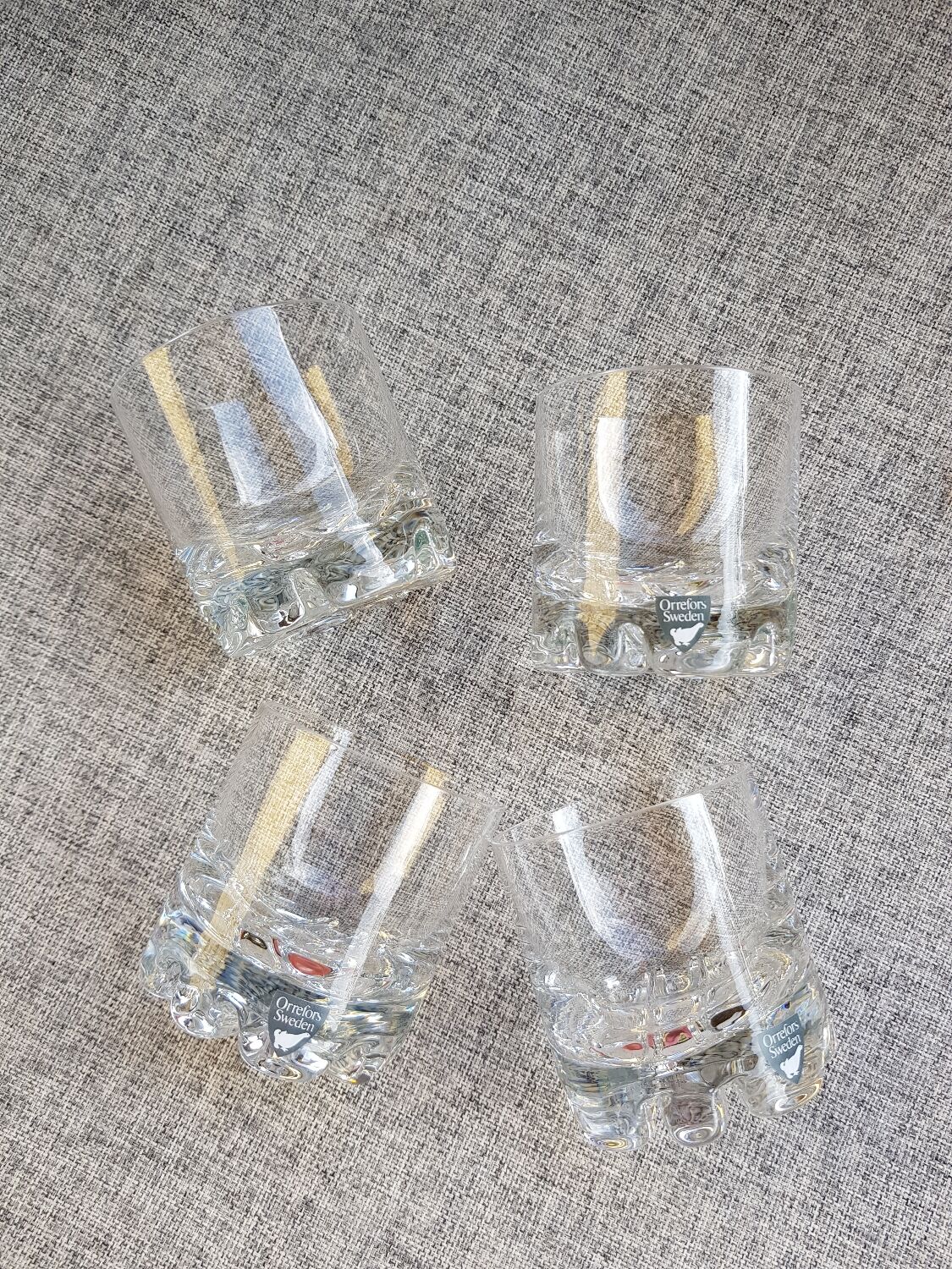 4 vintage Orrefors whiskey glasses designed by Olle Alberius, Sweden 1960s