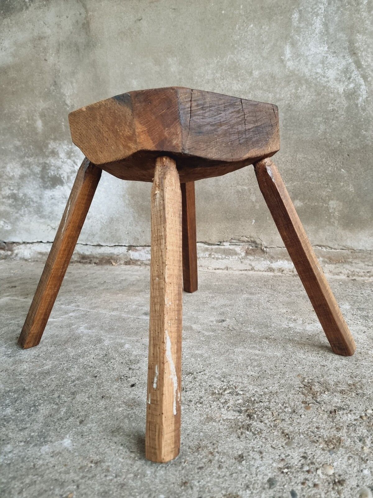 Antique stool oak plant table
