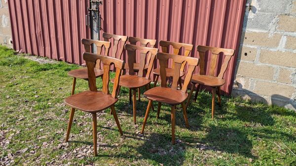 Série de 8 chaises de bistrot manufacture macorest kingersheim circa 1950