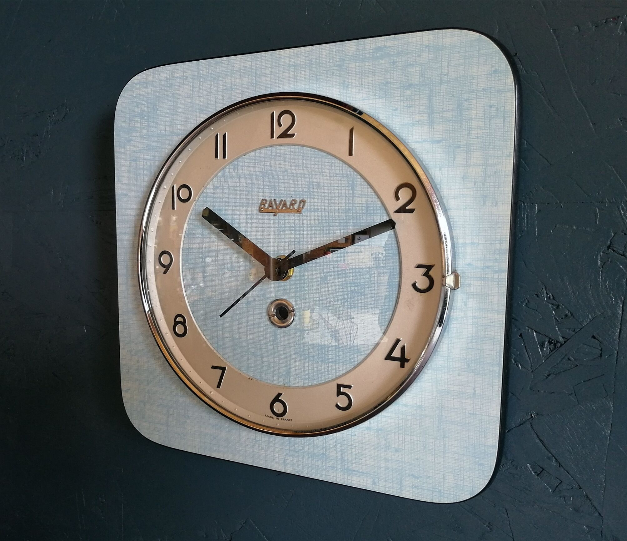 Clock formica vintage clock square wall silent "Blue Silver Sky"