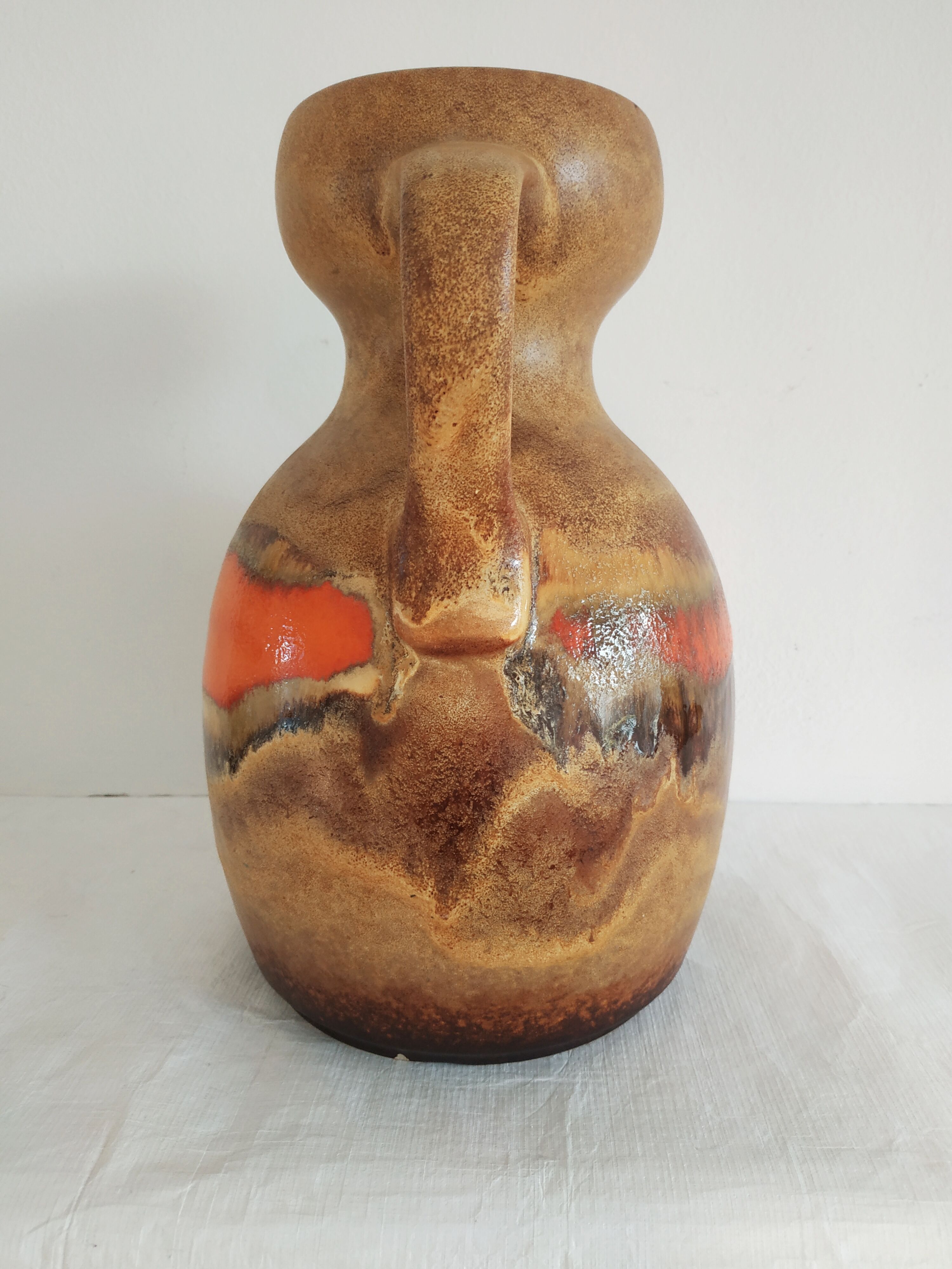 West Germany vase pitcher with red-orange enamels