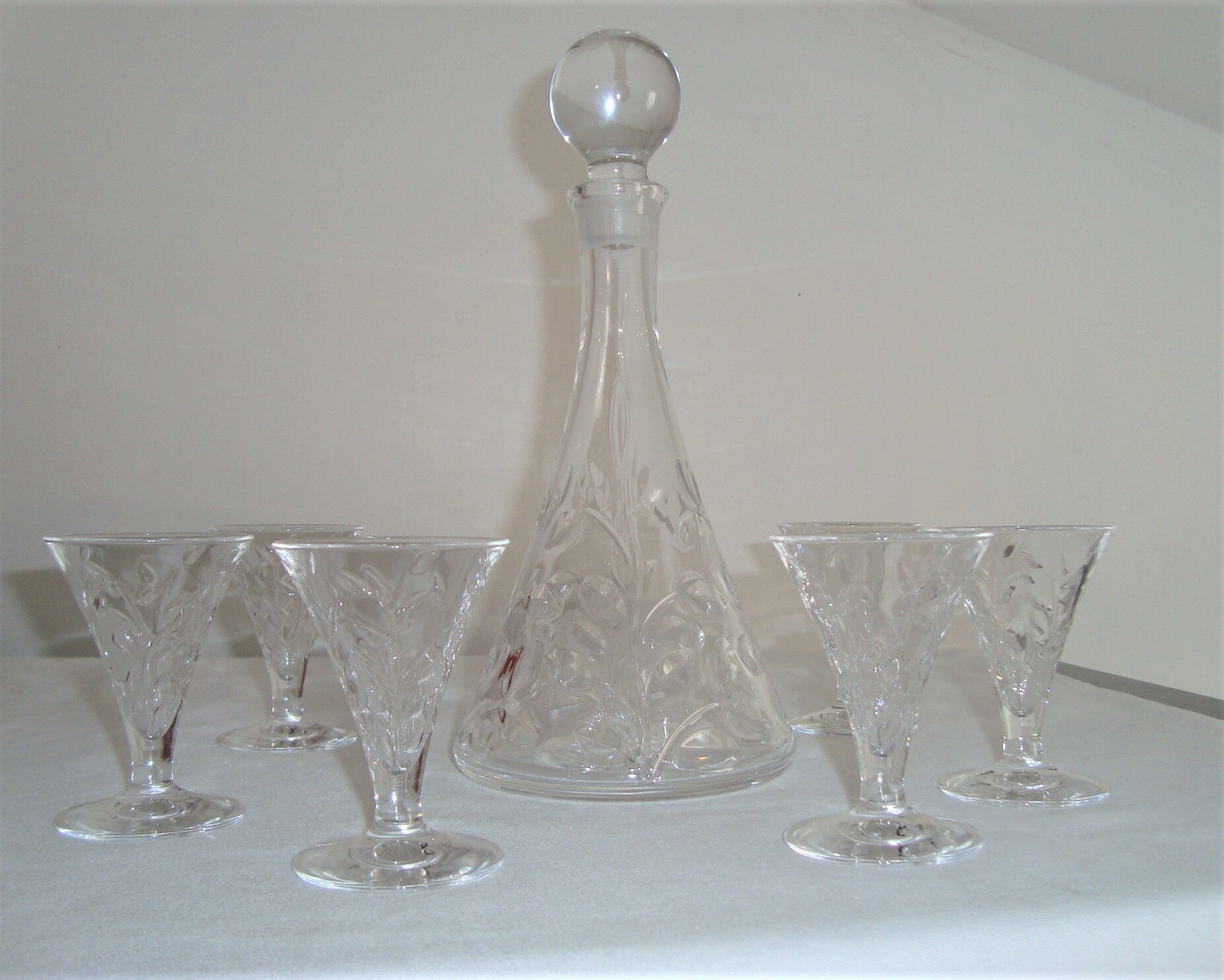 Service Liqueur Lancel Cristal Chiseled Carafe + 6 Glasses